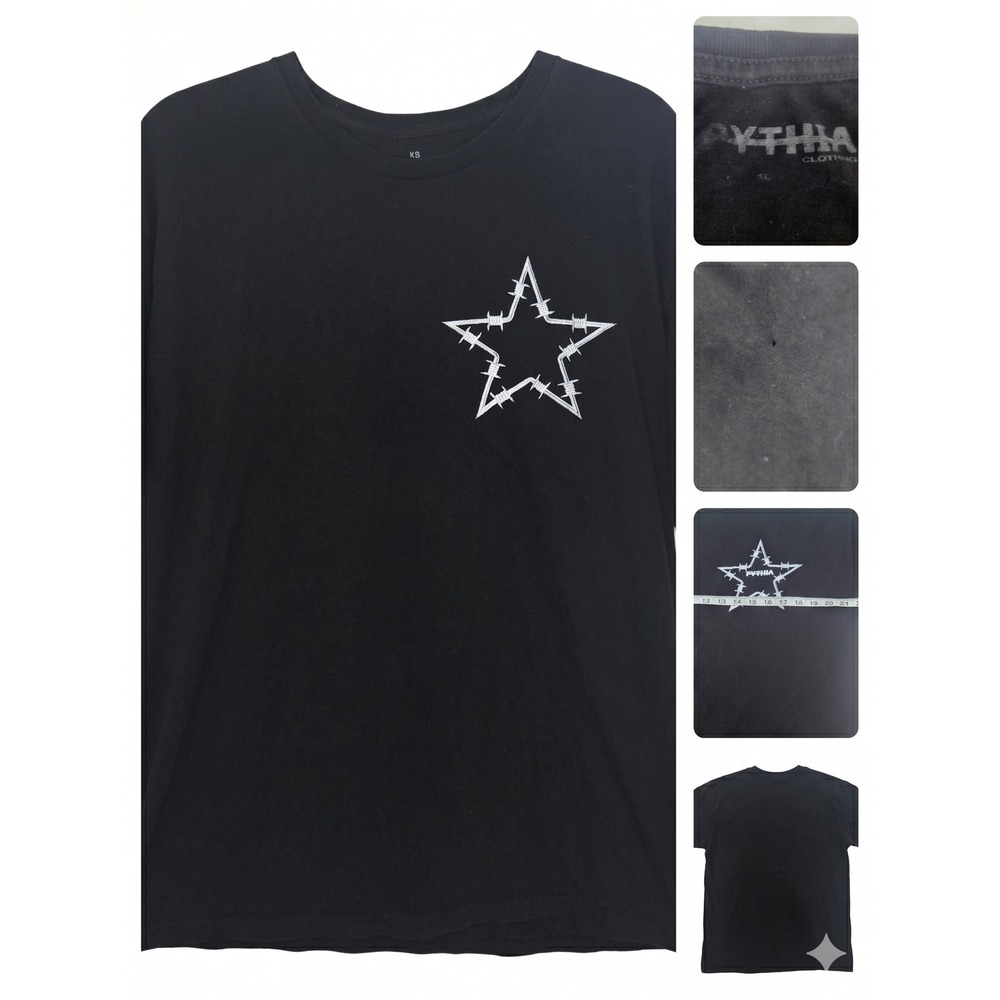 Pythia Clothing Barbed Wire Star T-Shirt Mens XL Black Good Streetwear Goth